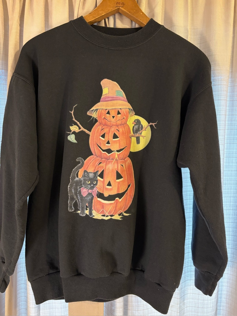 Y2K Halloween Hanes Black Cat Pumpkin Jack O Lantern Sweatshirt M